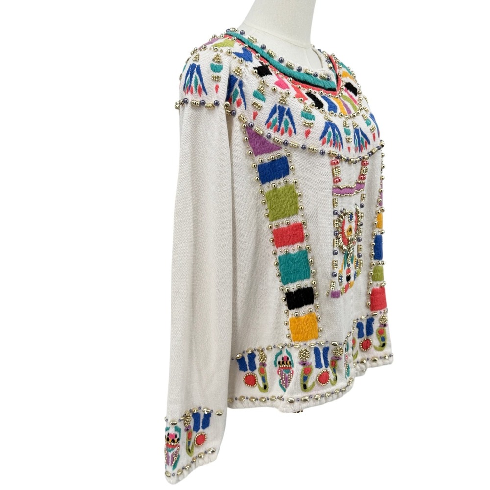 Michael Simon Womens Sweater 1991 Egyptian Beaded Embroidered Cardigan 1x vtg - Picture 4 of 9